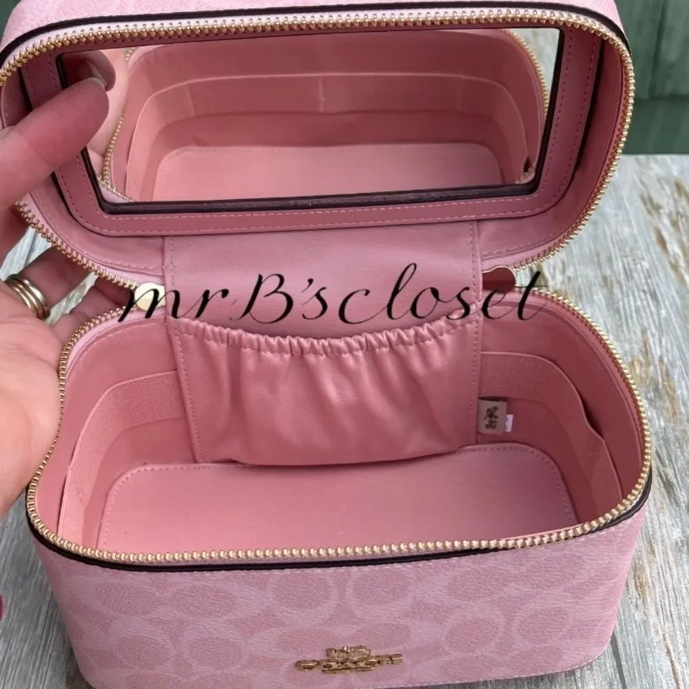 Coach Powder Pink Cosmetic Case In Signature Canvas Powder Pink